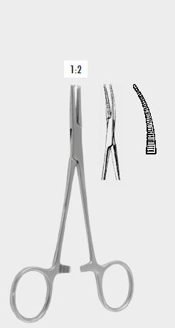 Затискач ХОЛСТЕДА (HALSTED) кровоспинний типу «москіт», вигнутий, 12,5 см (cm), 1х2 зубці (титановий)